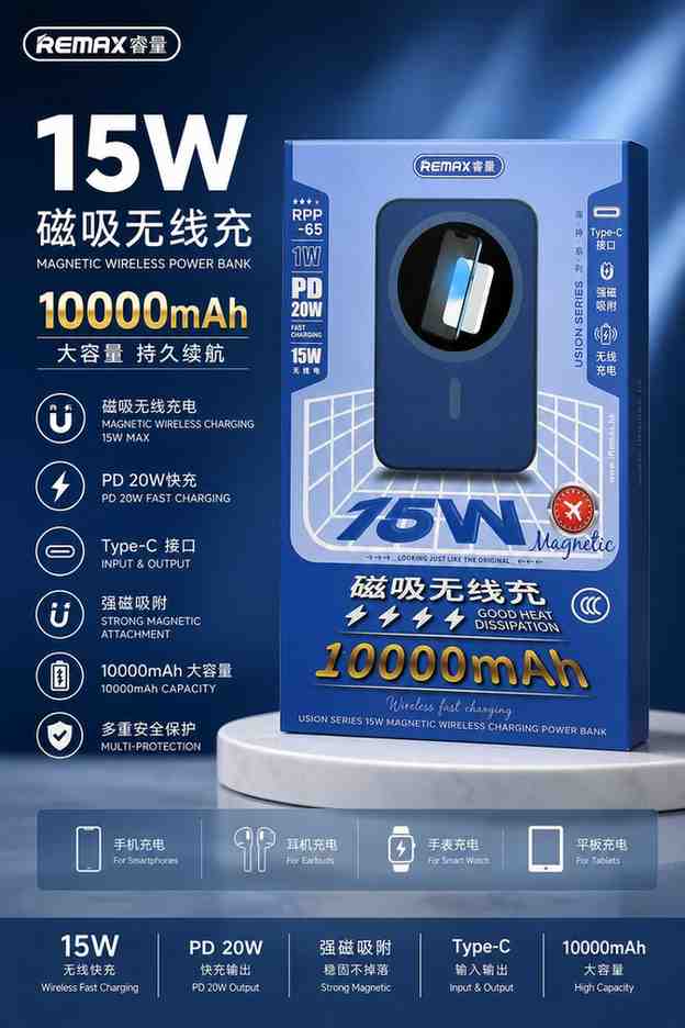 REMAX Magnetic Wireless Power Bank – 10000 mAh
